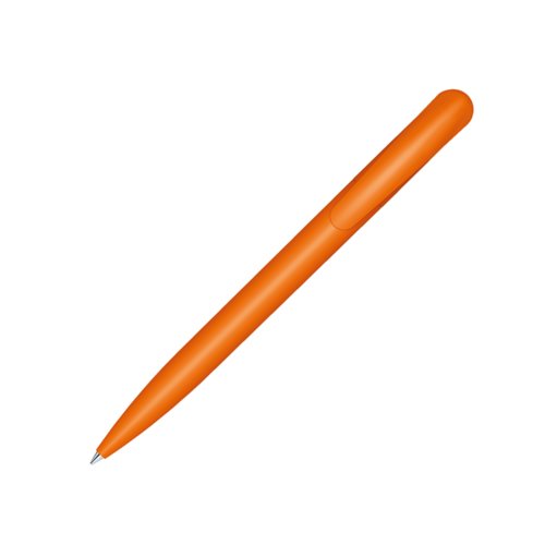 Bolgrafo de plstico naranja con clip y mecanismo de pulsacin.