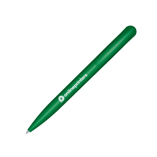 Bolgrafo verde de bioplstico con clip y mecanismo de pulsacin.