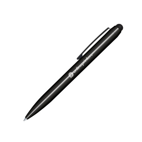 Bolgrafo giratorio negro de plstico con panel tctil y clip.