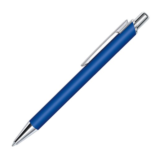 Bol�grafo de pl�stico azul oscuro con superficie de tacto suave y clip.