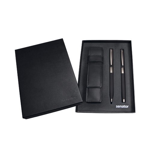 Set de bolígrafo y estilográfica con estuche de cuero senator® Black Line 2