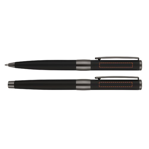 Juego de bolgrafos negros con bolgrafo, pluma estilogrfica y estuche.