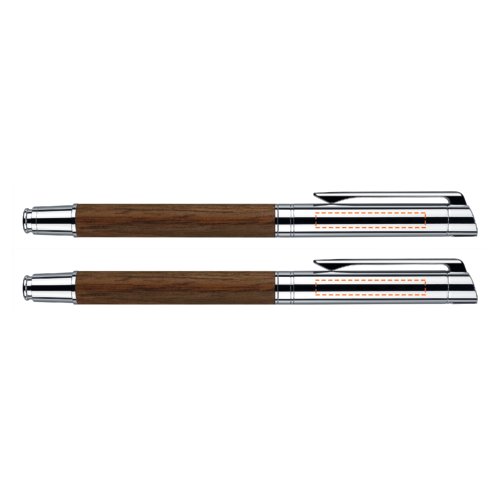 Juego de plumas color madera con bolgrafo, pluma estilogrfica y estuche.