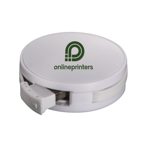 Concentrador USB blanco de plstico con 4 puertos y mecanismo retrctil.
