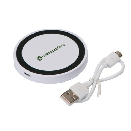 Cargador de induccin blanco con cable USB.