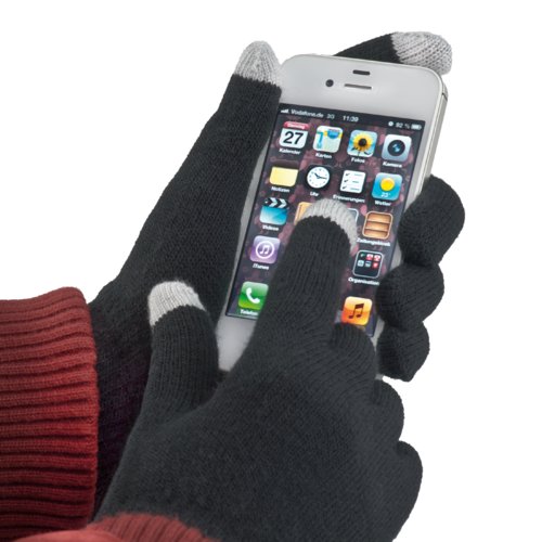 Guantes negros de tela con dos puntas de los dedos compatibles con pantallas tctiles.