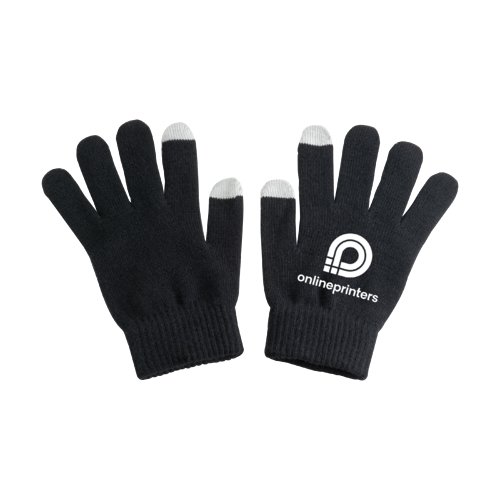 Guantes negros de punto con funcin tctil en dos dedos.