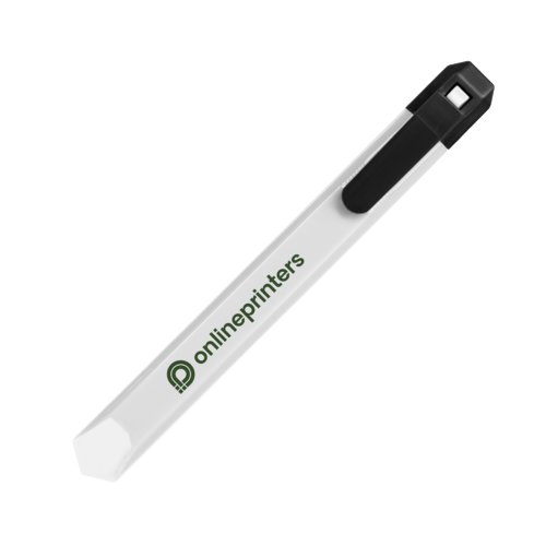 Cter de cartn de plstico blanco con protector de cuchilla y clip.