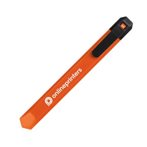 Cter de cartn de plstico naranja con proteccin de la hoja.