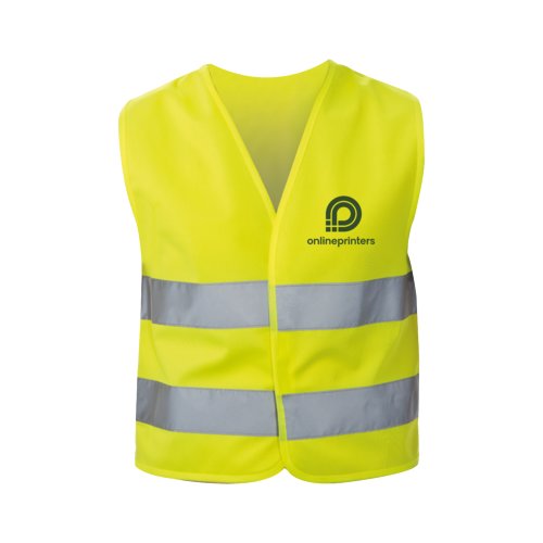 Chaleco de seguridad amarillo para nios con bandas reflectantes.