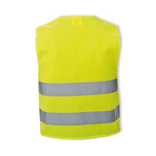 Chaleco de seguridad amarillo para nios con bandas reflectantes.