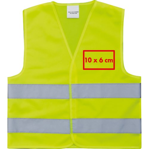 Chaleco de seguridad amarillo de tela con bandas reflectantes.