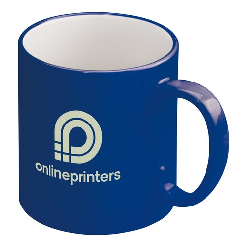 Taza de cermica azul con asa.