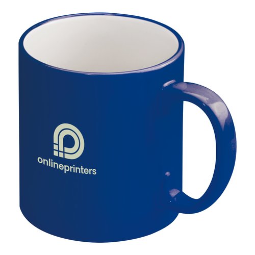 Taza de cermica azul con asa.