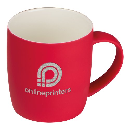 Taza de cermica roja con asa.