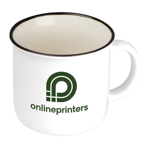 Taza de cermica blanca de estilo retro con asa.
