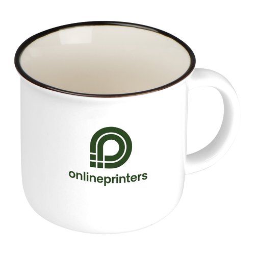 Taza de cermica blanca de estilo retro con asa.