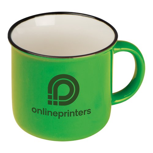 Taza de cermica verde de estilo retro con asa.