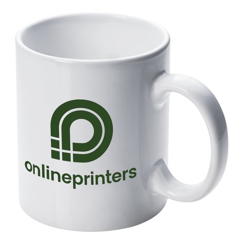 Taza blanca de cermica con asa.