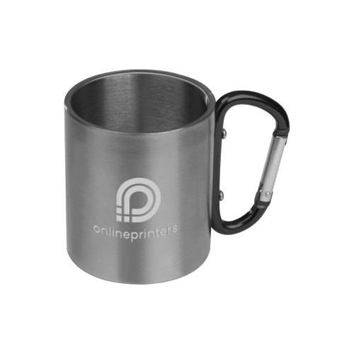 Taza de metal negra con asa de mosquetn.