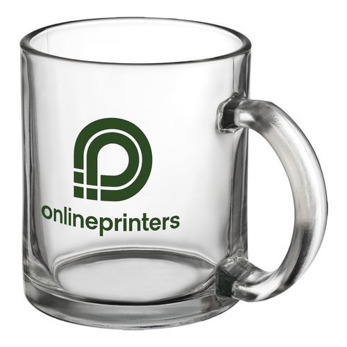 Taza de vidrio transparente con asa.
