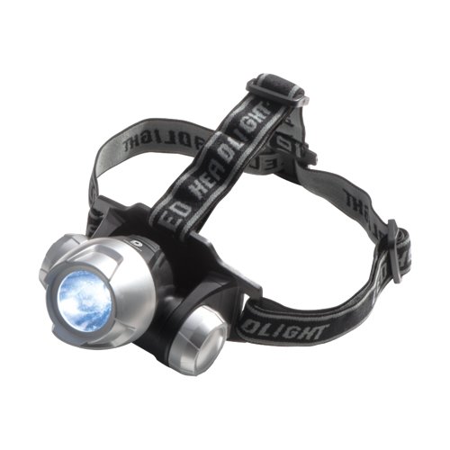 Lmpara frontal gris con diadema ajustable.