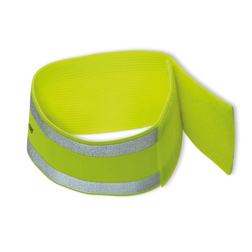Brazalete reflectante amarillo con cierre de velcro.