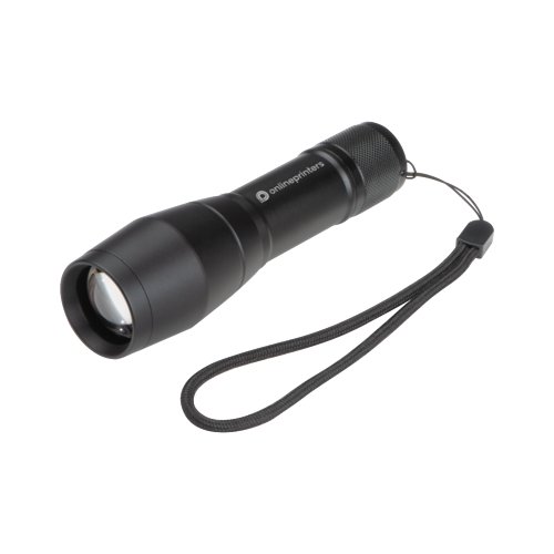 Linterna negra de metal con LED y correa de mueca.