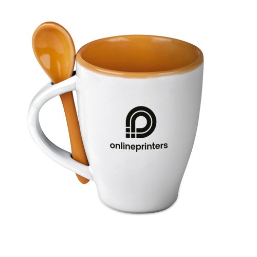 Taza de cermica con cuchara a juego.