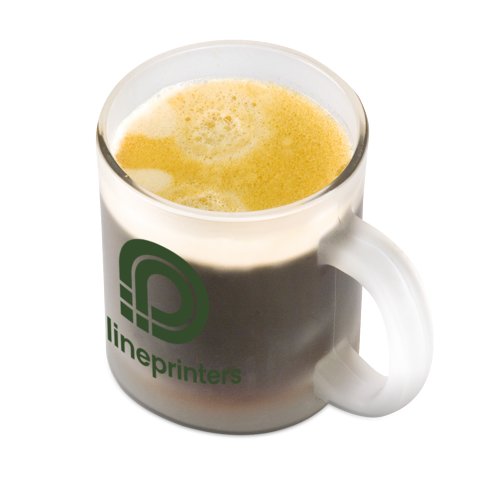 Taza de caf transparente de vidrio con asa.