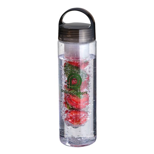 Botella de agua de plstico antracita con asa de transporte.