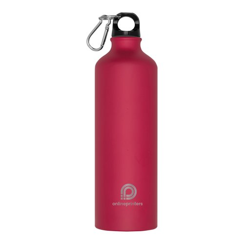 Botella de agua roja de metal con mosquetn.