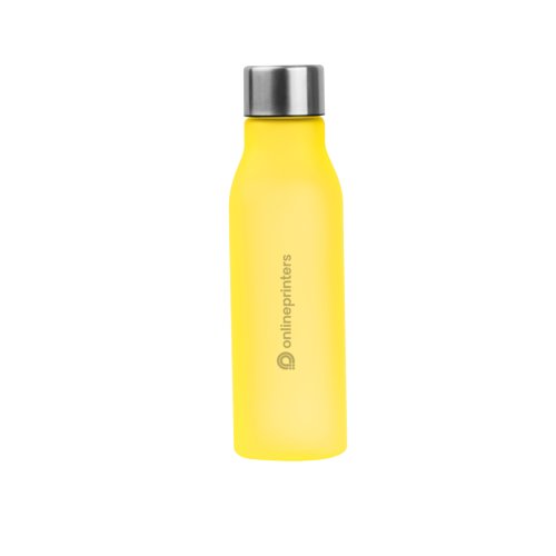 Botella de agua de metal amarilla con tapn de rosca.