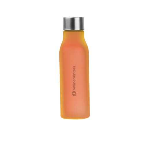 Botella de agua de metal naranja con tapn de rosca.