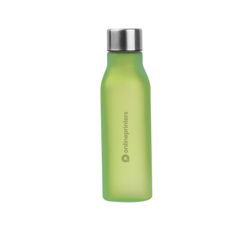 Botella de agua de plstico verde con tapn de rosca.