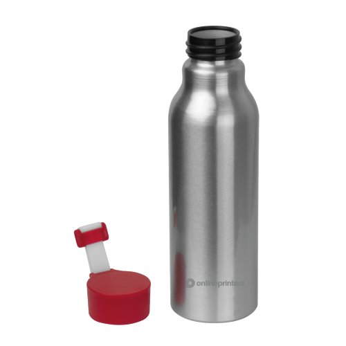 Botella de aluminio roja con tapn de rosca.