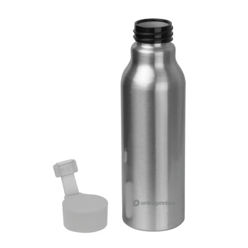 Botella de agua de aluminio gris con tapn de rosca.