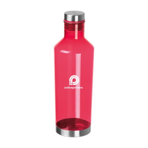 Botella de agua roja de tritan con tapn de rosca.