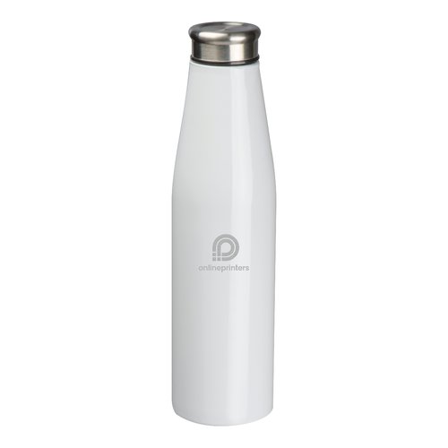 Botella blanca de metal con tapn de rosca.