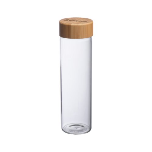 Botella de vidrio transparente con tapa de bamb.