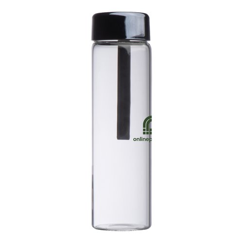 Botella de vidrio transparente con tapa de PP.