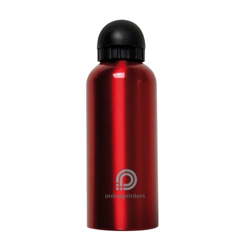 Botella de agua de metal roja con tapn de rosca.