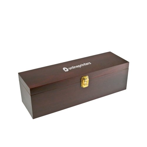 Caja de madera marrn con cierre.