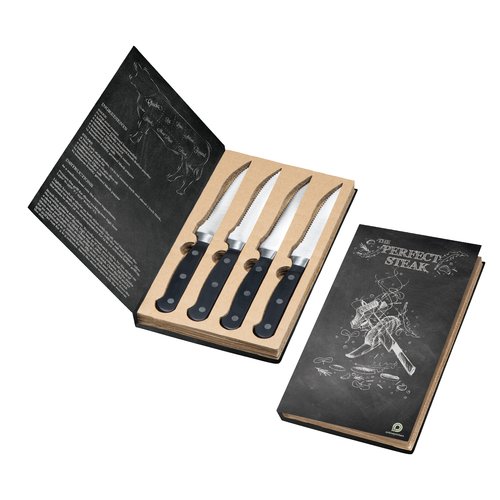 Juego de 4 cuchillos de carne negros de acero inoxidable.