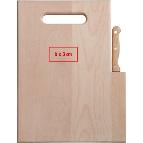 Tabla de madera con cuchillo y agarre empotrado.