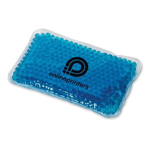 Almohadilla azul de fro/calor rellena de perlas de gel.