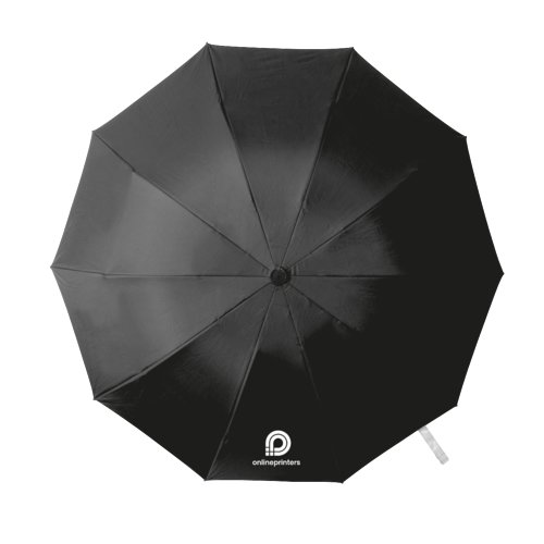 Paraguas de bolsillo negro con mecanismo de apertura manual.