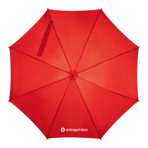 Paraguas rojo de madera con funcin automtica.