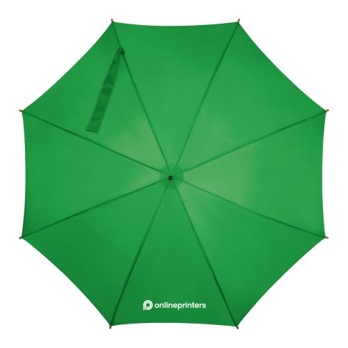 Paraguas automtico de madera verde con funda protectora a juego.
