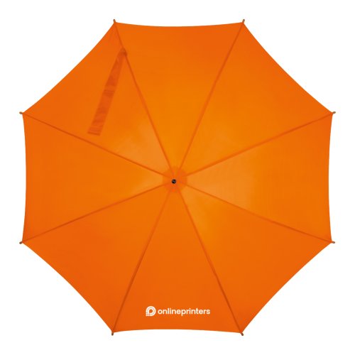Paraguas recto naranja de madera con apertura automtica.